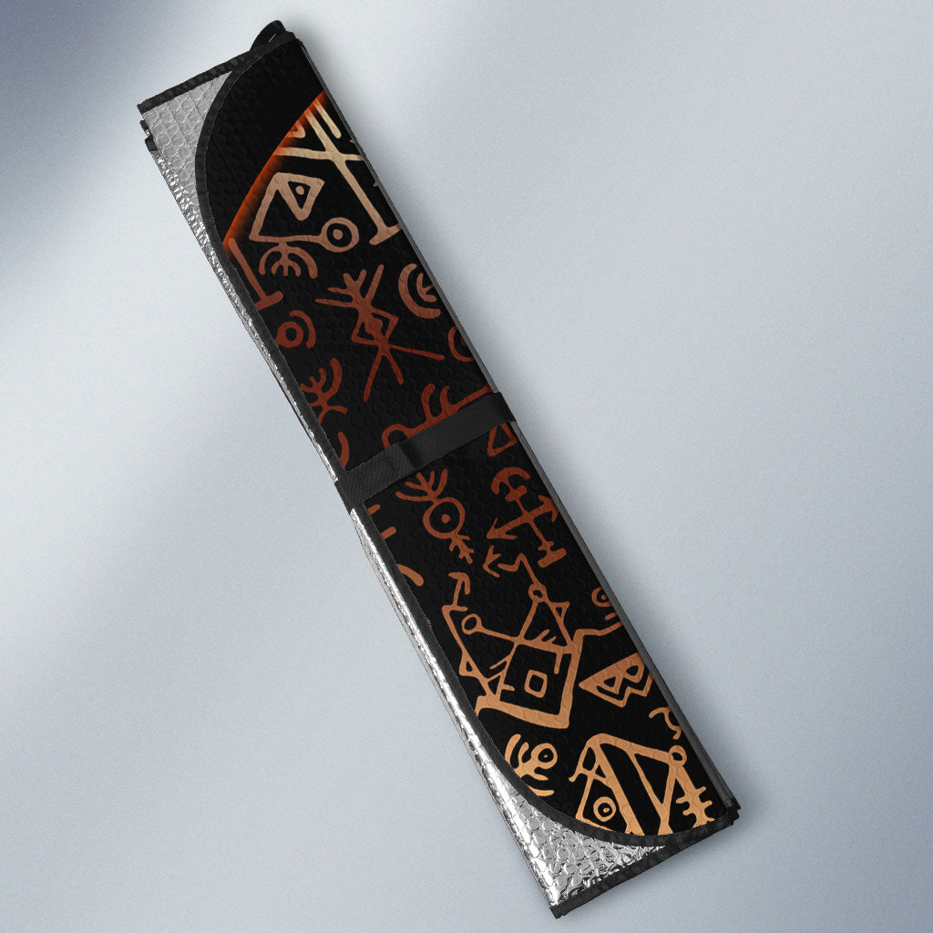 Viking Shieldmaiden and Yggdrasil Auto Sun Shade Norse Rune Circle Mythology Illustration
