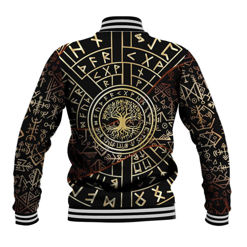 Viking Shieldmaiden and Yggdrasil Baseball Jacket Norse Rune Circle Mythology Illustration