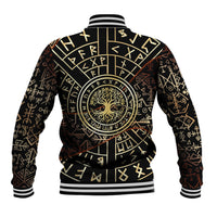 Viking Shieldmaiden and Yggdrasil Baseball Jacket Norse Rune Circle Mythology Illustration