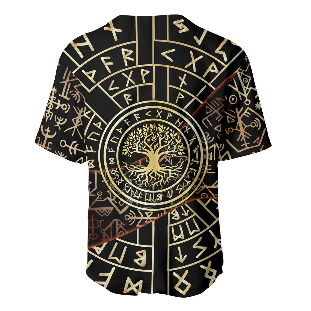 Viking Shieldmaiden and Yggdrasil Baseball Jersey Norse Rune Circle Mythology Illustration