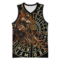 Viking Shieldmaiden and Yggdrasil Basketball Jersey Norse Rune Circle Mythology Illustration