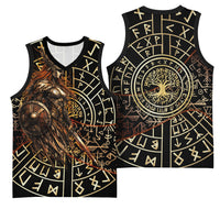 Viking Shieldmaiden and Yggdrasil Basketball Jersey Norse Rune Circle Mythology Illustration