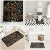 Viking Shieldmaiden and Yggdrasil Bathroom Set Norse Rune Circle Mythology Illustration