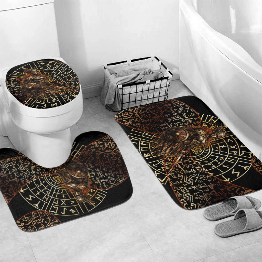 Viking Shieldmaiden and Yggdrasil Bathroom Set Norse Rune Circle Mythology Illustration
