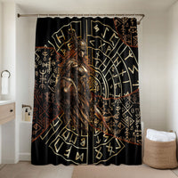 Viking Shieldmaiden and Yggdrasil Bathroom Set Norse Rune Circle Mythology Illustration