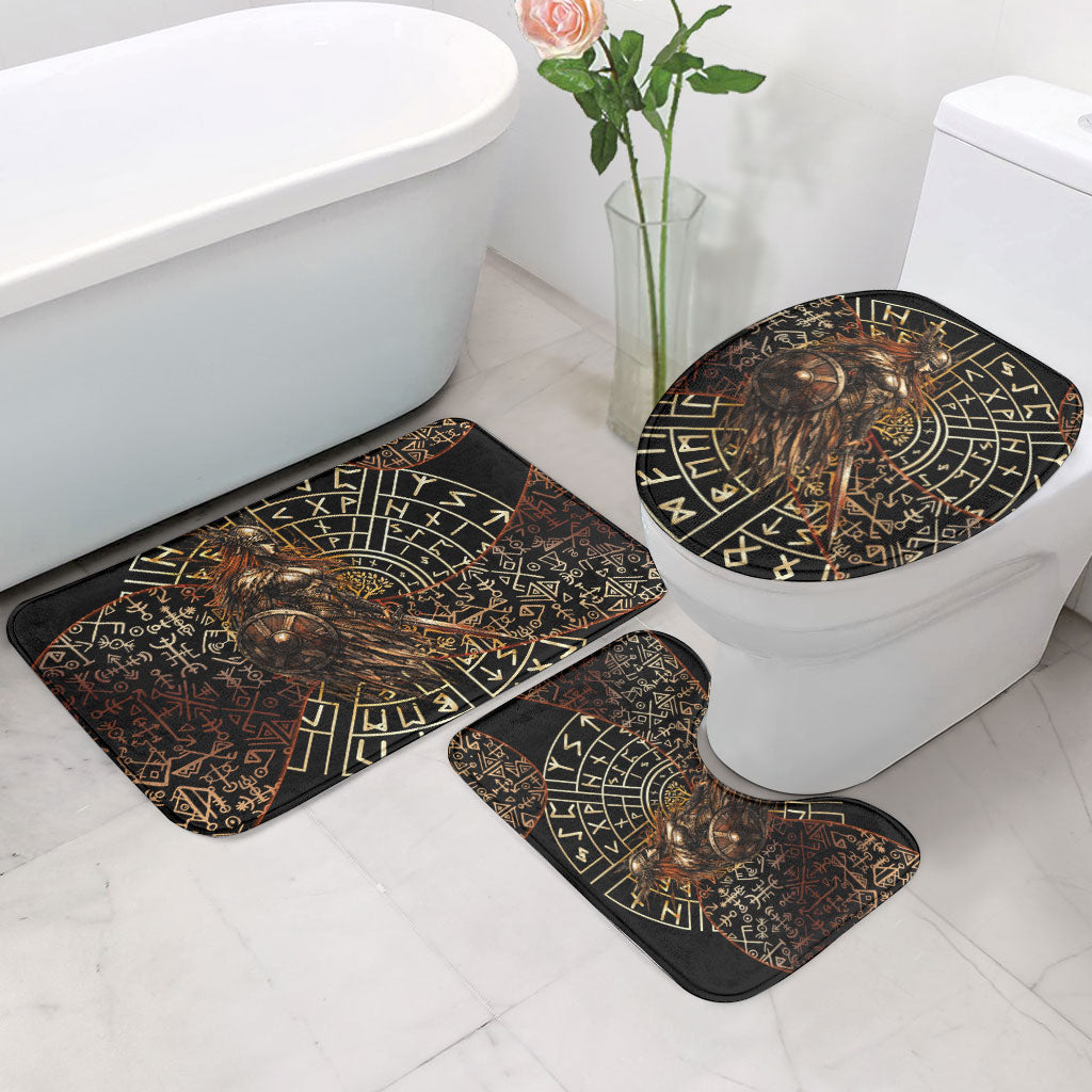 Viking Shieldmaiden and Yggdrasil Bathroom Set Norse Rune Circle Mythology Illustration