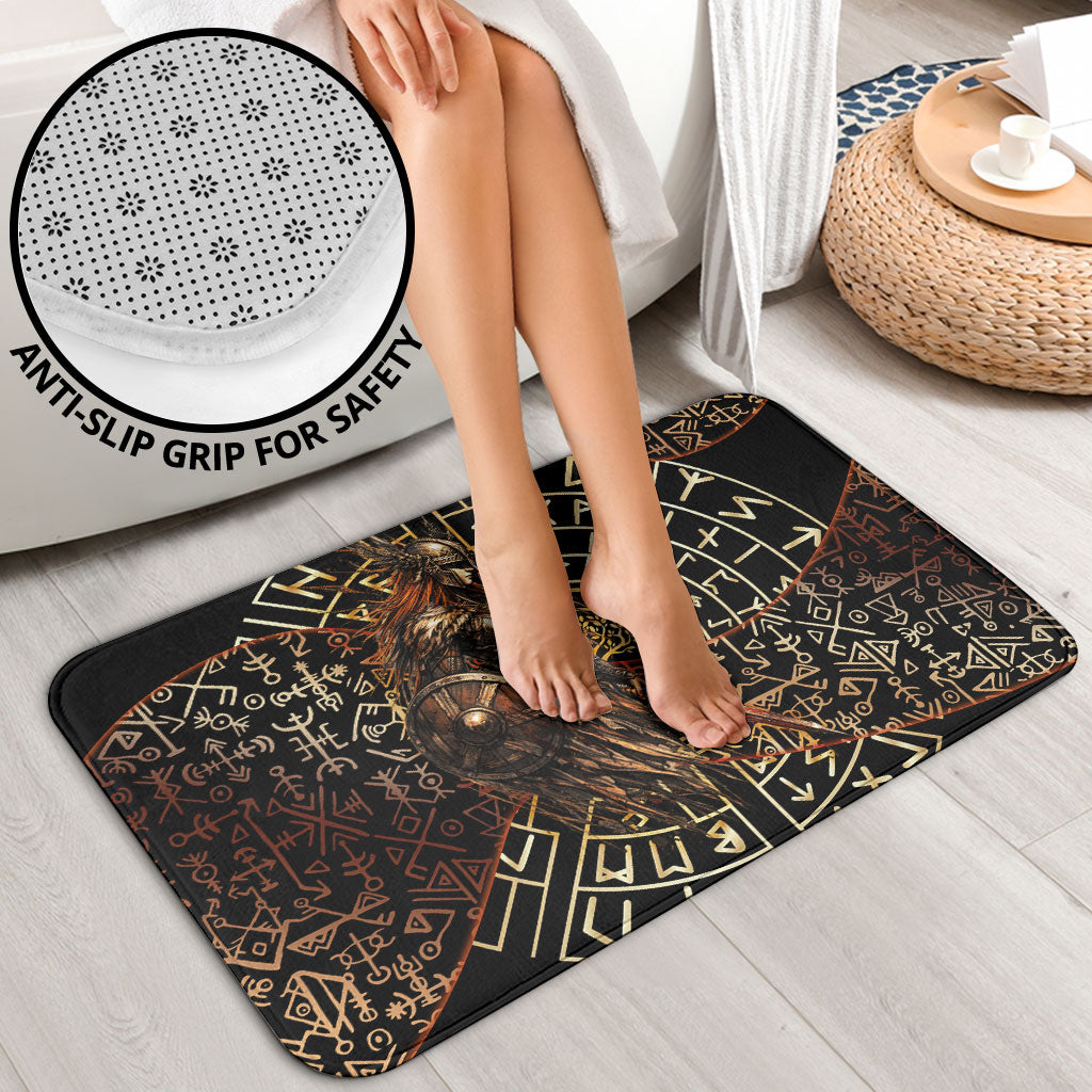 Viking Shieldmaiden and Yggdrasil Bathroom Set Norse Rune Circle Mythology Illustration