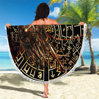Viking Shieldmaiden and Yggdrasil Beach Blanket Norse Rune Circle Mythology Illustration