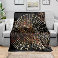Viking Shieldmaiden and Yggdrasil Blanket Norse Rune Circle Mythology Illustration