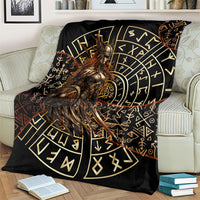Viking Shieldmaiden and Yggdrasil Blanket Norse Rune Circle Mythology Illustration
