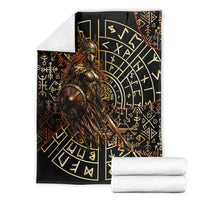Viking Shieldmaiden and Yggdrasil Blanket Norse Rune Circle Mythology Illustration