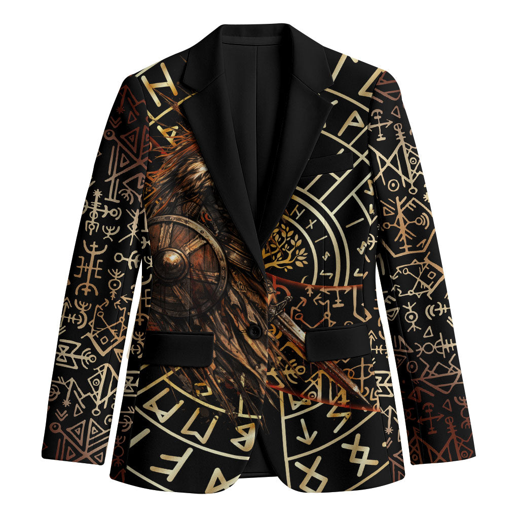 Viking Shieldmaiden and Yggdrasil Blazer Norse Rune Circle Mythology Illustration