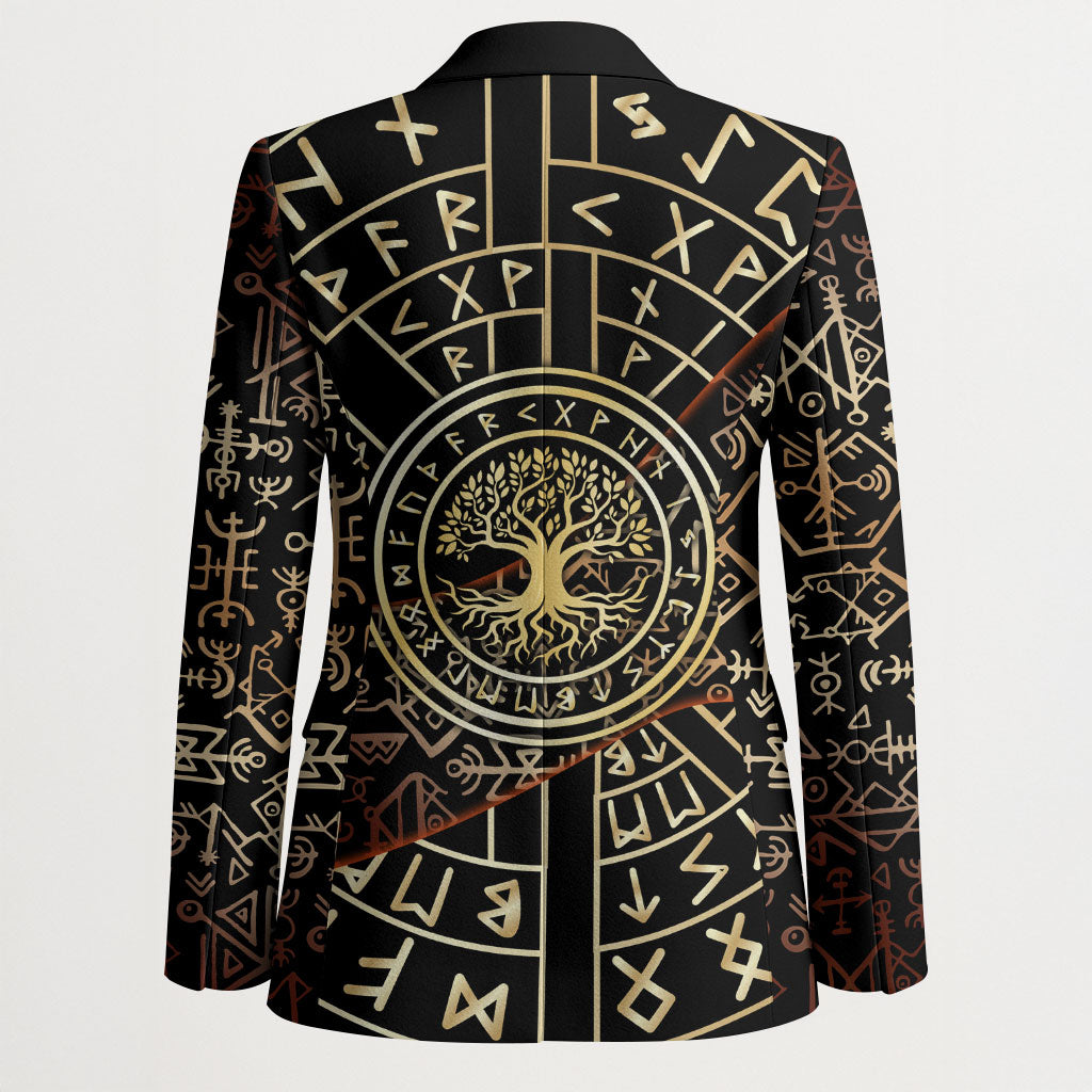Viking Shieldmaiden and Yggdrasil Blazer Norse Rune Circle Mythology Illustration