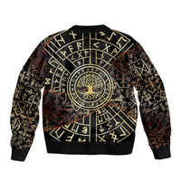 Viking Shieldmaiden and Yggdrasil Bomber Jacket Norse Rune Circle Mythology Illustration