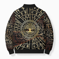 Viking Shieldmaiden and Yggdrasil Bomber Puffer Jacket Norse Rune Circle Mythology Illustration