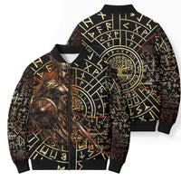 Viking Shieldmaiden and Yggdrasil Bomber Puffer Jacket Norse Rune Circle Mythology Illustration