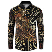 Viking Shieldmaiden and Yggdrasil Button Sweatshirt Norse Rune Circle Mythology Illustration