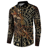 Viking Shieldmaiden and Yggdrasil Button Sweatshirt Norse Rune Circle Mythology Illustration