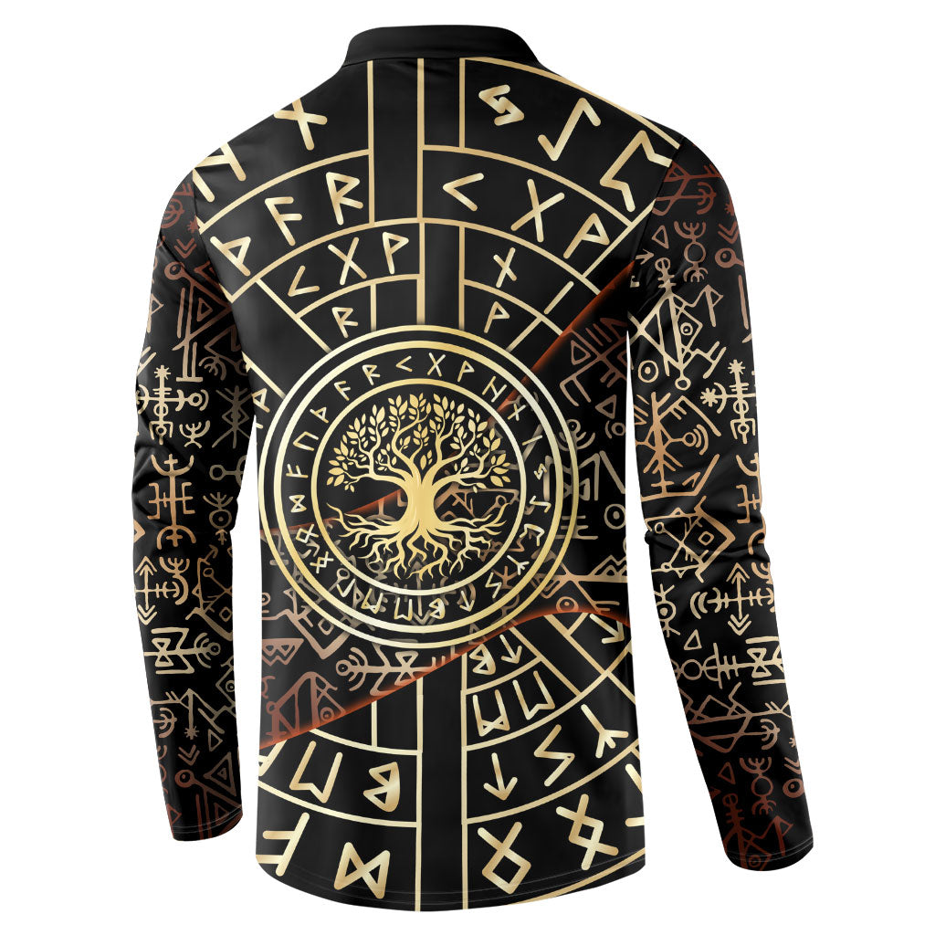 Viking Shieldmaiden and Yggdrasil Button Sweatshirt Norse Rune Circle Mythology Illustration