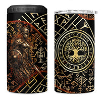 Viking Shieldmaiden and Yggdrasil 4 in 1 Can Cooler Tumbler Norse Rune Circle Mythology Illustration
