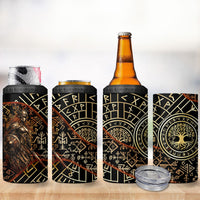Viking Shieldmaiden and Yggdrasil 4 in 1 Can Cooler Tumbler Norse Rune Circle Mythology Illustration