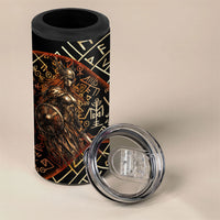 Viking Shieldmaiden and Yggdrasil 4 in 1 Can Cooler Tumbler Norse Rune Circle Mythology Illustration