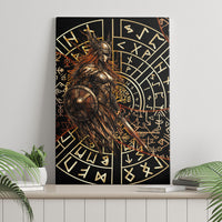 Viking Shieldmaiden and Yggdrasil Canvas Wall Art Norse Rune Circle Mythology Illustration