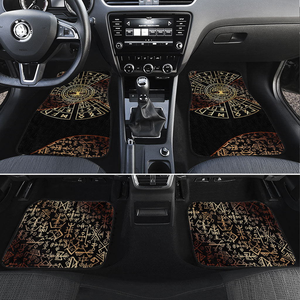 Viking Shieldmaiden and Yggdrasil Car Mats Norse Rune Circle Mythology Illustration