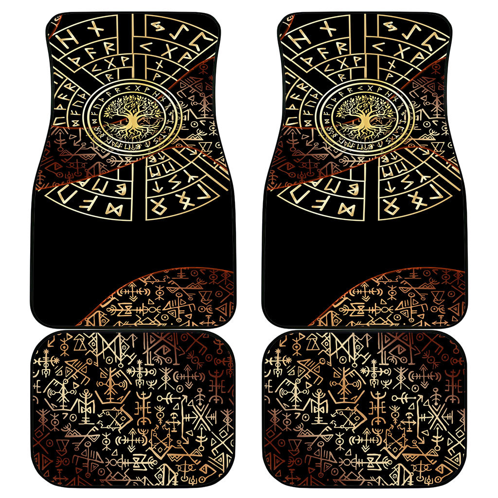 Viking Shieldmaiden and Yggdrasil Car Mats Norse Rune Circle Mythology Illustration