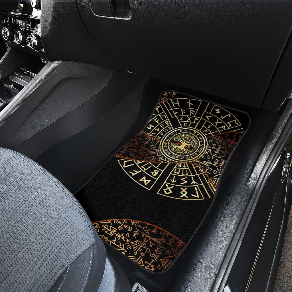 Viking Shieldmaiden and Yggdrasil Car Mats Norse Rune Circle Mythology Illustration