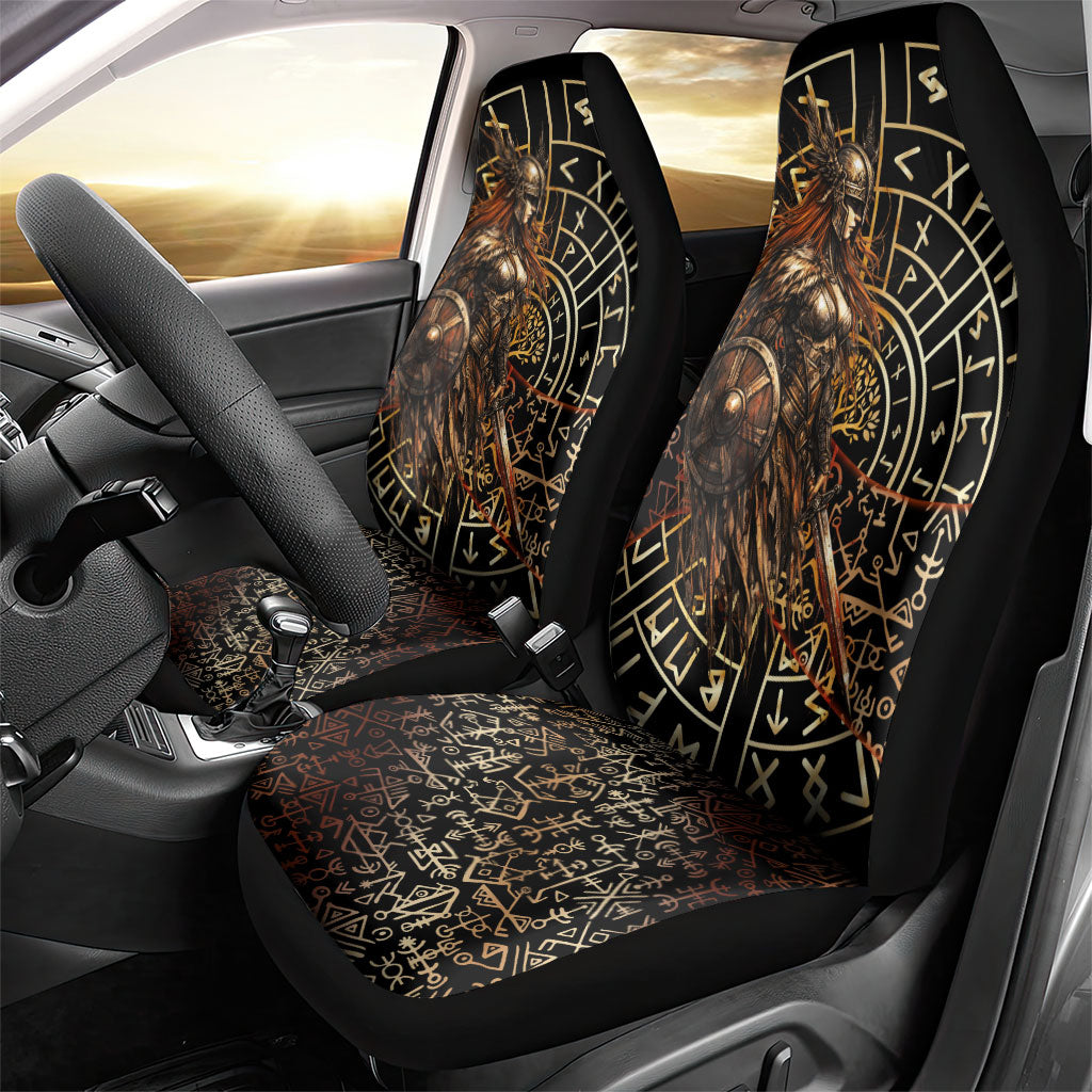 Viking Shieldmaiden and Yggdrasil Car Seat Cover Norse Rune Circle Mythology Illustration