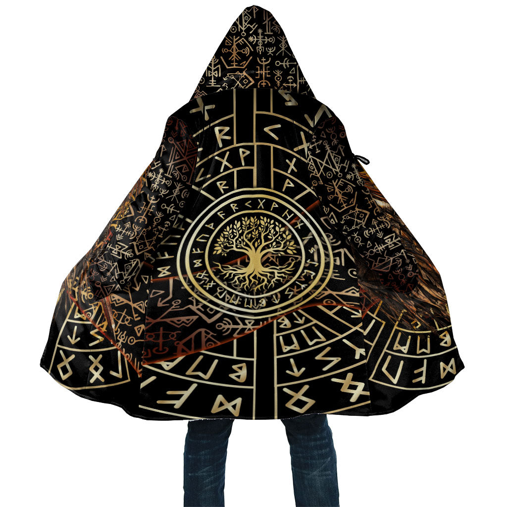 Viking Shieldmaiden and Yggdrasil Cloak Norse Rune Circle Mythology Illustration