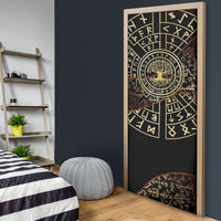 Viking Shieldmaiden and Yggdrasil Door Cover Norse Rune Circle Mythology Illustration