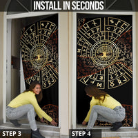 Viking Shieldmaiden and Yggdrasil Door Cover Norse Rune Circle Mythology Illustration