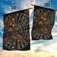 Viking Shieldmaiden and Yggdrasil Garden Flag Norse Rune Circle Mythology Illustration