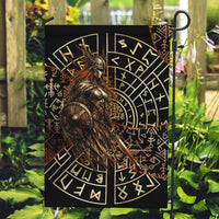 Viking Shieldmaiden and Yggdrasil Garden Flag Norse Rune Circle Mythology Illustration