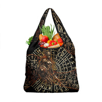 Viking Shieldmaiden and Yggdrasil Grocery Bag Norse Rune Circle Mythology Illustration