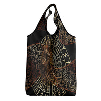 Viking Shieldmaiden and Yggdrasil Grocery Bag Norse Rune Circle Mythology Illustration