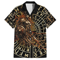 Viking Shieldmaiden and Yggdrasil Hawaiian Shirt Norse Rune Circle Mythology Illustration