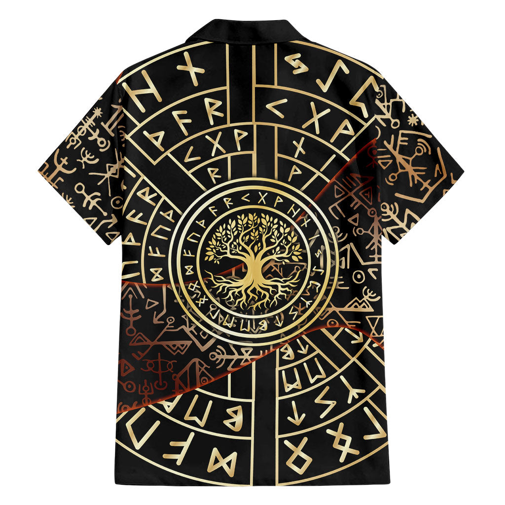 Viking Shieldmaiden and Yggdrasil Hawaiian Shirt Norse Rune Circle Mythology Illustration