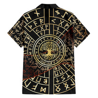 Viking Shieldmaiden and Yggdrasil Hawaiian Shirt Norse Rune Circle Mythology Illustration