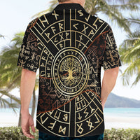 Viking Shieldmaiden and Yggdrasil Hawaiian Shirt Norse Rune Circle Mythology Illustration
