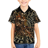 Viking Shieldmaiden and Yggdrasil Hawaiian Shirt Norse Rune Circle Mythology Illustration
