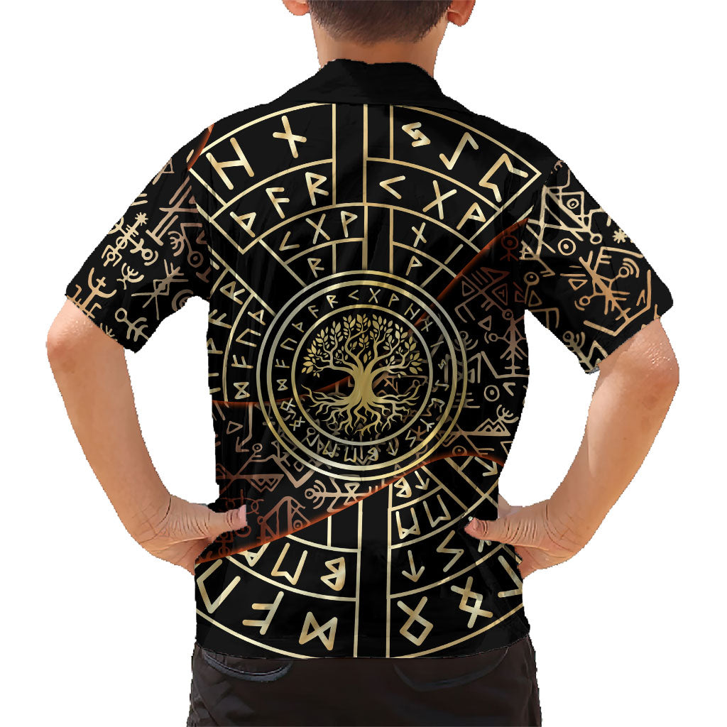 Viking Shieldmaiden and Yggdrasil Hawaiian Shirt Norse Rune Circle Mythology Illustration