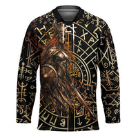 Viking Shieldmaiden and Yggdrasil Hockey Jersey Norse Rune Circle Mythology Illustration
