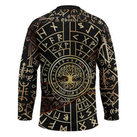 Viking Shieldmaiden and Yggdrasil Hockey Jersey Norse Rune Circle Mythology Illustration