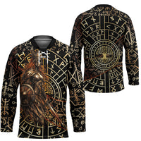 Viking Shieldmaiden and Yggdrasil Hockey Jersey Norse Rune Circle Mythology Illustration