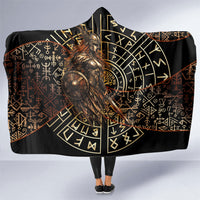 Viking Shieldmaiden and Yggdrasil Hooded Blanket Norse Rune Circle Mythology Illustration