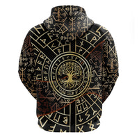 Viking Shieldmaiden and Yggdrasil Hoodie Norse Rune Circle Mythology Illustration