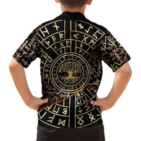 Viking Shieldmaiden and Yggdrasil Kid Hawaiian Shirt Norse Rune Circle Mythology Illustration